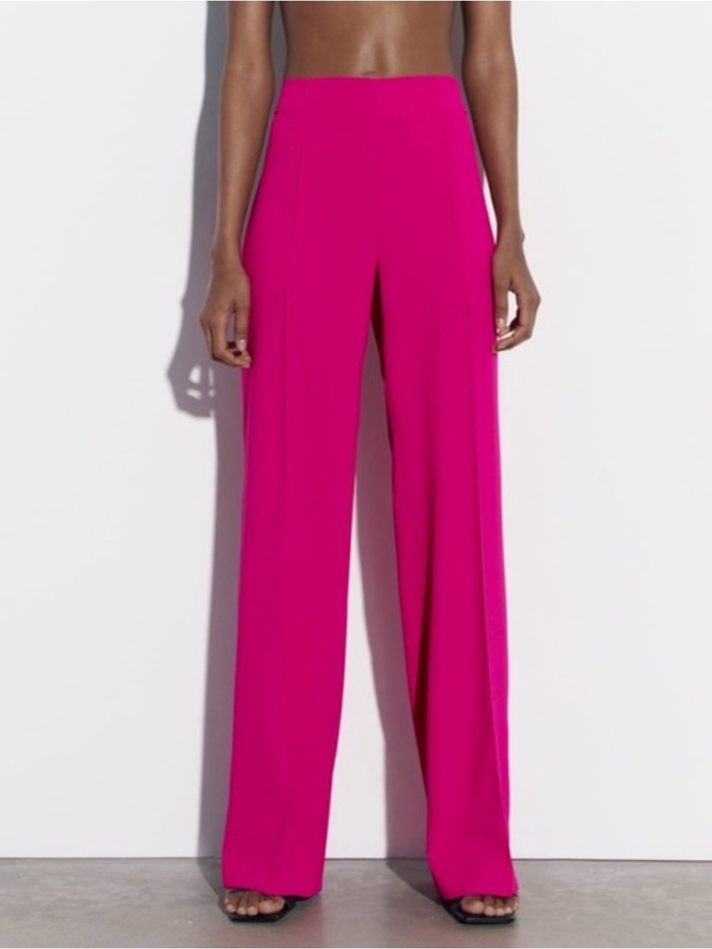 Zara High-Waist Wide Leg Hot Pink Fuschia Size Large Slacks Pants